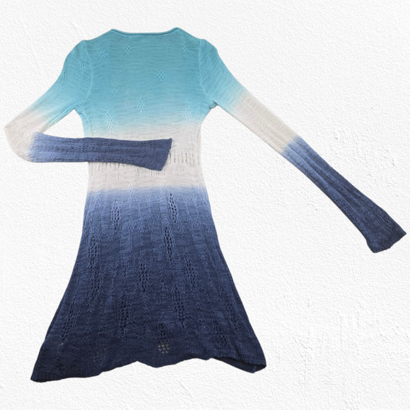 Moth Anthropologie Blue Ombre Open Knit Duster Cardigan Sweater Size Small - Picture 8 of 8